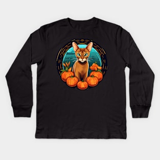 Abyssinian Cat Halloween, Cat Lover Kids Long Sleeve T-Shirt